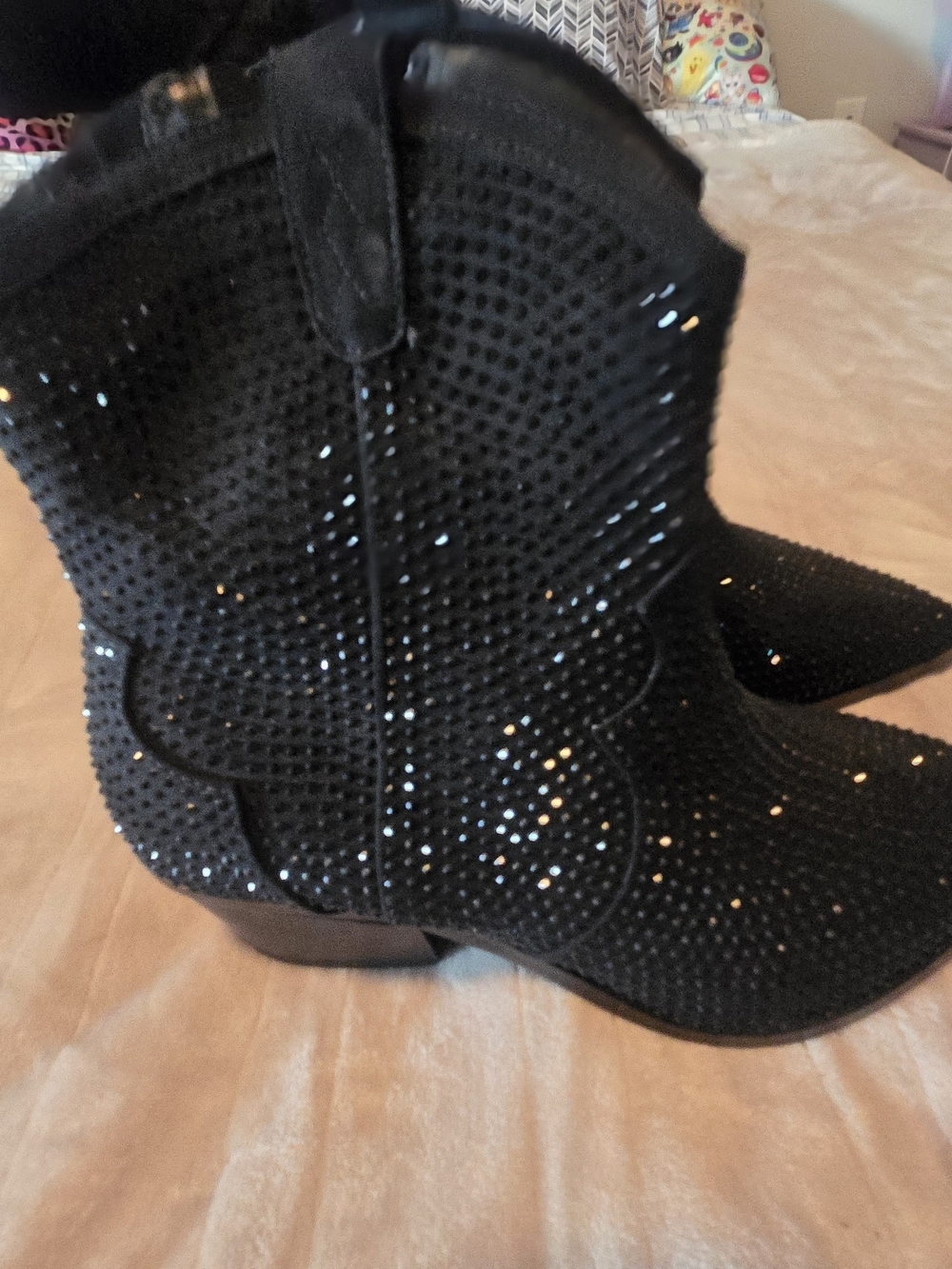 Lane Bryant Black Embellished Mid-Heel Western Ankle Boots